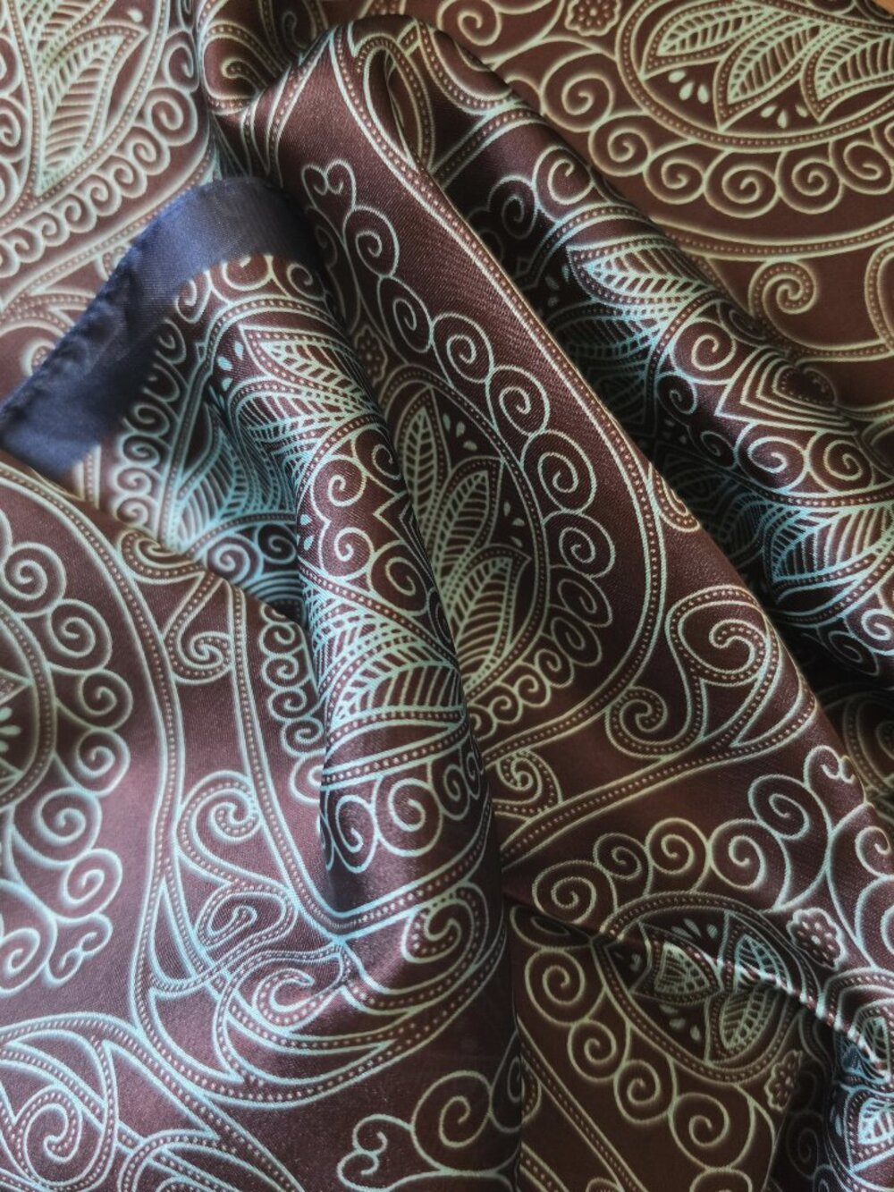 BROWN & TURQUOISE PAISLEY Poly-Silk 27” Square SCARF by ORNAMENTS NEW
